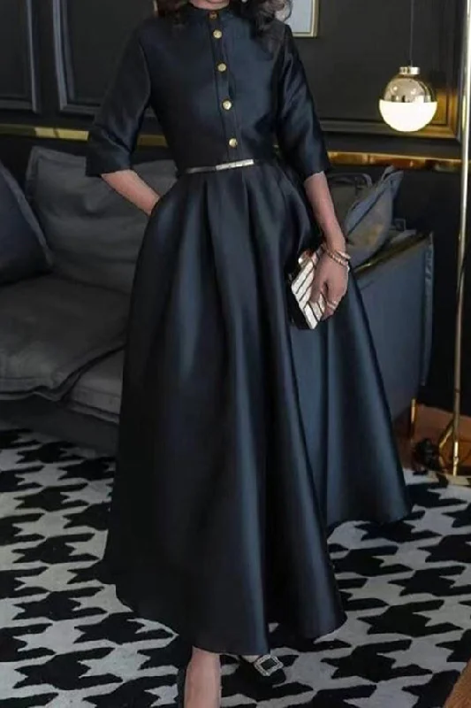Elegant Half Sleeve Belted Pleated Dress