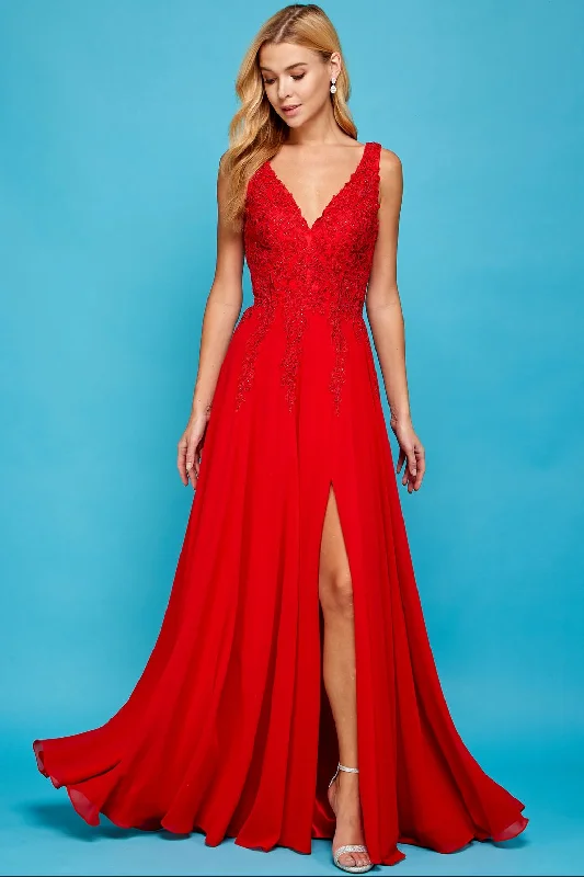 Adora 3003 Prom A Line Long Formal Slit Dress