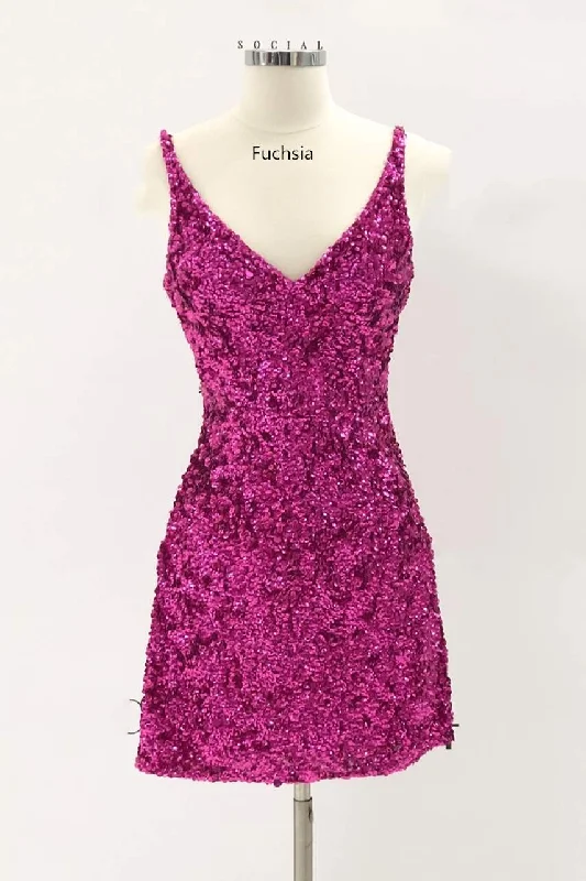 Fuchsia Sequins Tight Mini Homecoming Dress c3364