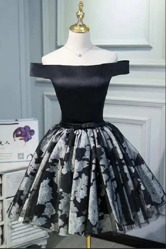 Black Satin Off the Shoulder Cute Homecoming Dresses Short Prom Dress Hoco Gowns STI14967 Black Satin Off the Shoulder Cute Homecoming Dresses Short Prom Dress Hoco Gowns STI14967