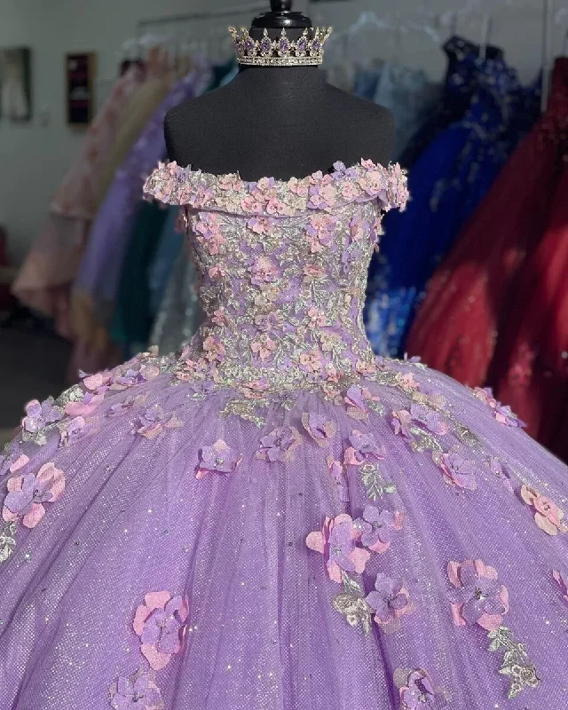 Applique Off Shoulder Shiny Elegant Tulle Ball Gown 3D Flowers Princess Dress Sweet 15th Y285 Applique Off Shoulder Shiny Elegant Tulle Ball Gown 3D Flowers Princess Dress Sweet 15th Y285