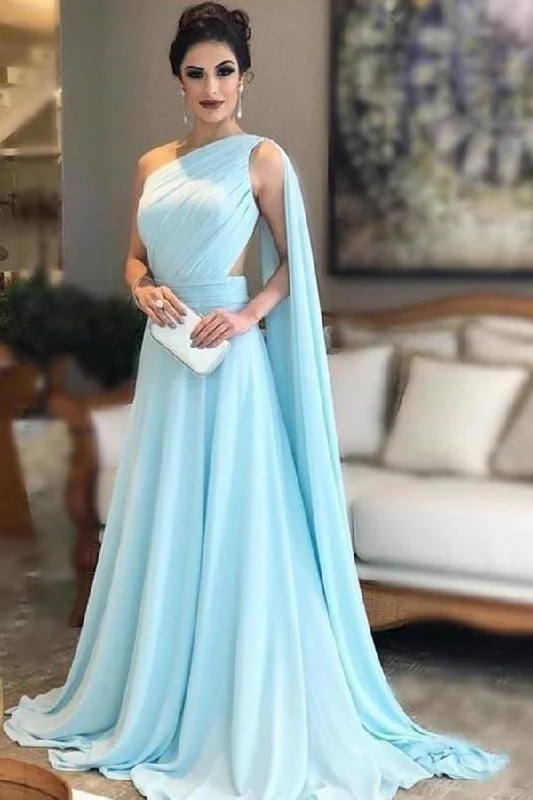 Charming One Shoulder Long Simple Cheap Chiffon Prom Dresses P464D1K6
