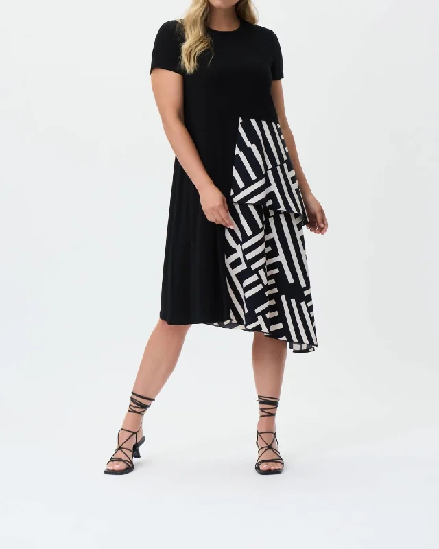 Tiered A-Line Dress In Black/Beige | Black/Beige