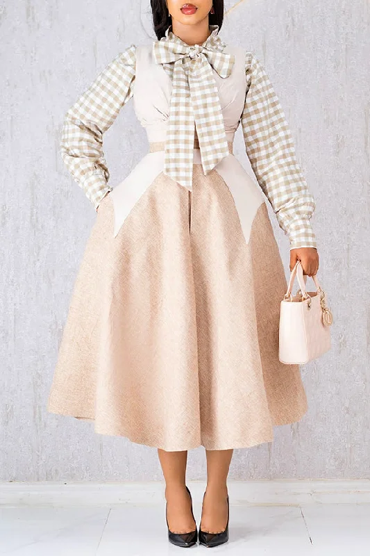 Stylish Plaid Bow Tie A-line Elegant Dress
