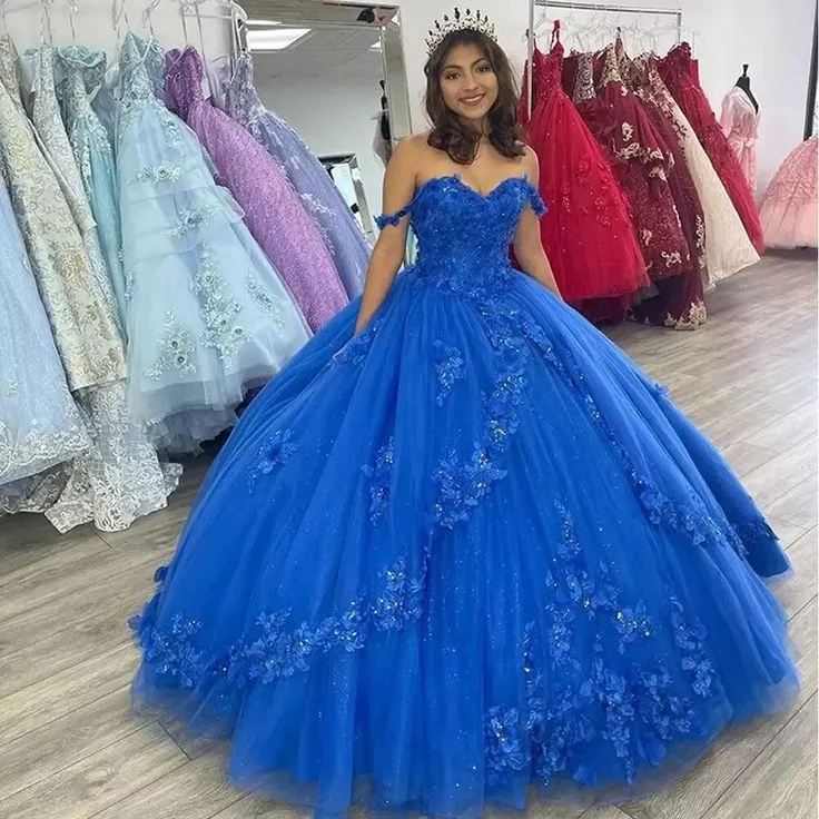 Royal Blue Off-Shoulder Ball Gown Quinceanera Dresses Fashion 3D Flower Tulle Sweet 16 Princess Dress Y524 Royal Blue Off-Shoulder Ball Gown Quinceanera Dresses Fashion 3D Flower Tulle Sweet 16 Princess Dress Y524