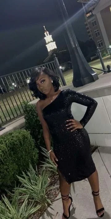One Shoulder Black Short Homecoming Dresses c3307