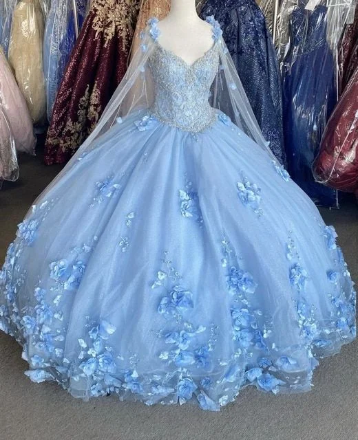 Blue flowers  tulle ball gown , chic prom dress S26907