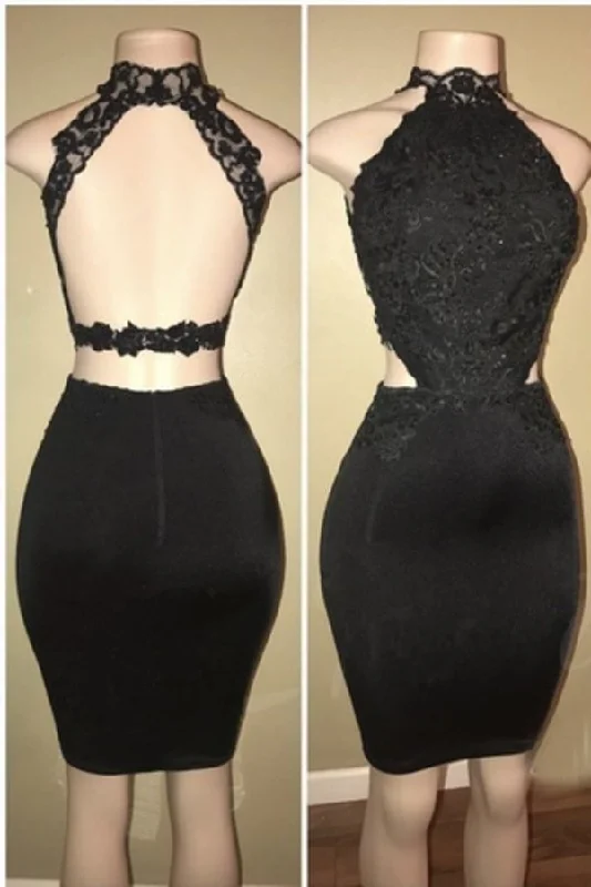 Black Lace Short Prom Dress Sheath Sexy PMMQ11EP