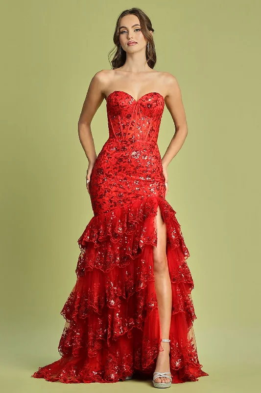 Adora 3222 Long Fitted Applique Formal Tiered Prom Dress