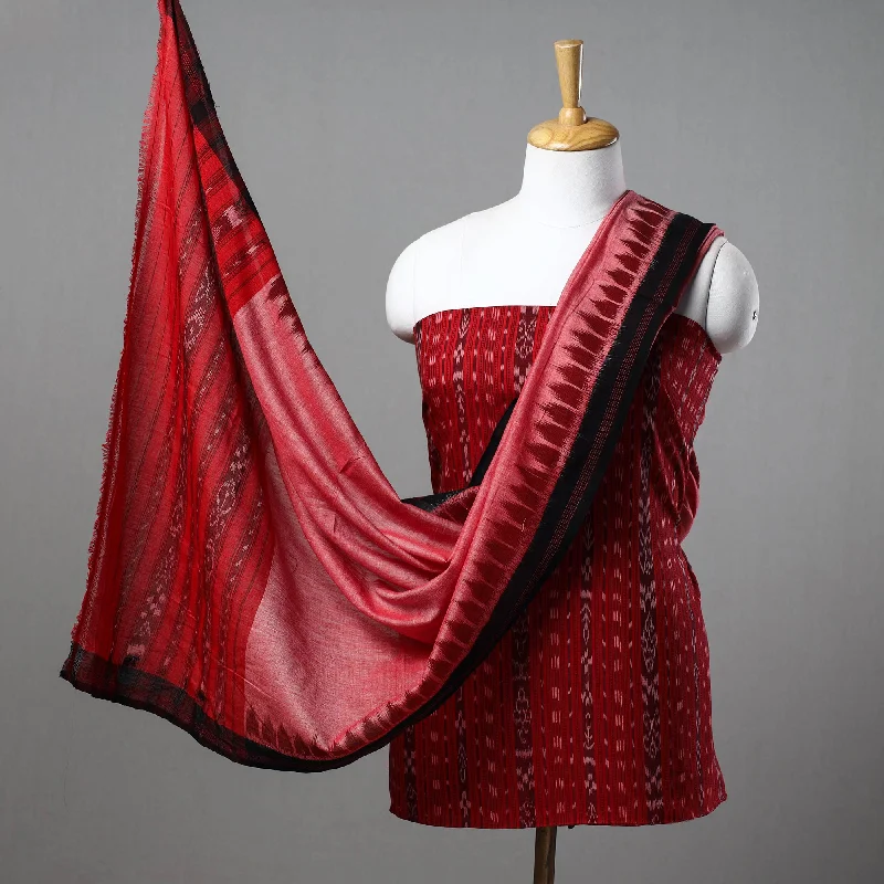 Red - 3pc Cotton Sambalpuri Ikat Dress Material 02