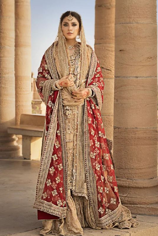 Golden Pakistani Bridal Dress in Gharara Kameez Style