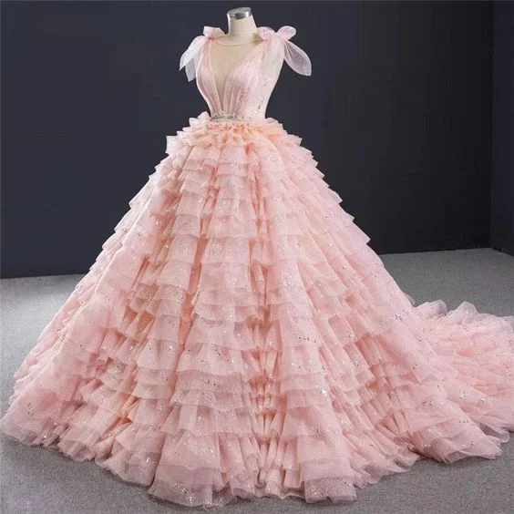 Sparkly Blush Pink Quinceanera Dresses Layered Ruffle Sweet 16 Dress Blush Pink Ball Gown Y476 Sparkly Blush Pink Quinceanera Dresses Layered Ruffle Sweet 16 Dress Blush Pink Ball Gown Y476