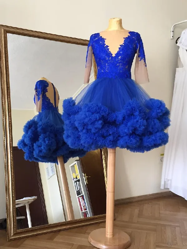 Half Sleeve Homecoming Dresses A Line Royal Blue Short c3314