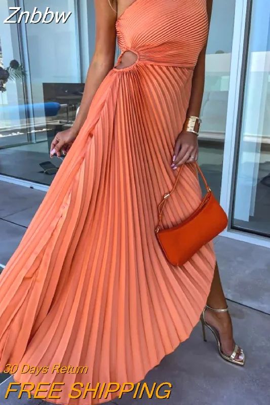 Znbbw Lady Hollow Out Sleeveless Slim Fit Evening Dress Summer Solid Irregular Dress Sexy Inclined shoulder Pleated Long Dress Znbbw Lady Hollow Out Sleeveless Slim Fit Evening Dress Summer Solid Irregular Dress Sexy Inclined shoulder Pleated Long Dress