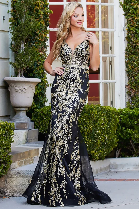 Adora 3127  Mermaid Long Formal Glitter Prin Prom Dress
