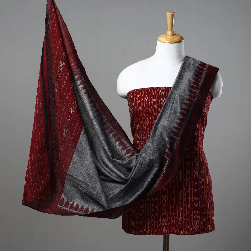 Maroon - 3pc Cotton Sambalpuri Ikat Dress Material 06