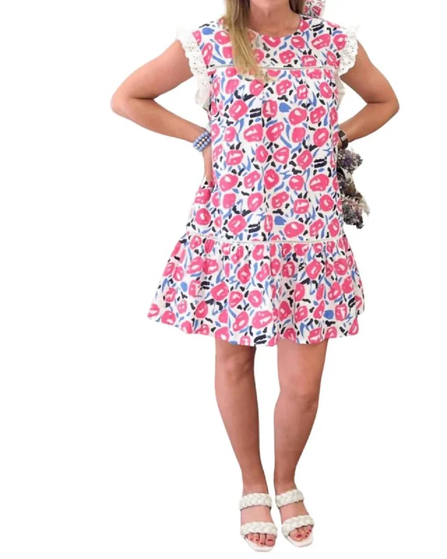Trimmed Yoke Dress in Pink Rose Print | Pink Rose Print