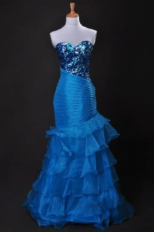 Cheap Prom Dresses Blue Sweetheart Floor Length Organza PD2KL8LT