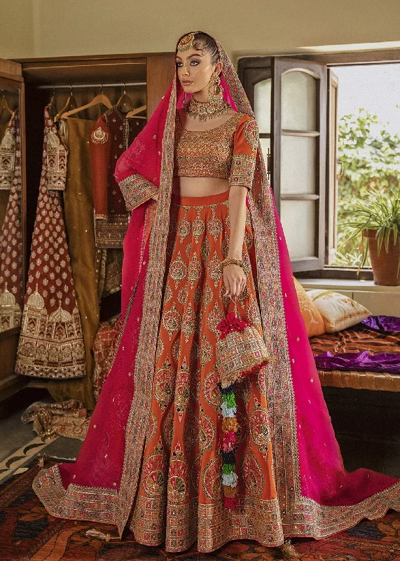 Classic Orange Embroidered Lehenga Choli Pakistani Bridal Dress