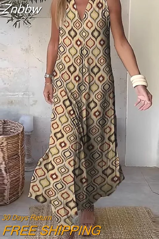 Znbbw Loose Tank Bohemian Dress Summer Vintage Lady V Neck Sleeveless Print Dress Sexy Hollow Side Split Beach Long Dress Mujer Znbbw Loose Tank Bohemian Dress Summer Vintage Lady V Neck Sleeveless Print Dress Sexy Hollow Side Split Beach Long Dress Mujer