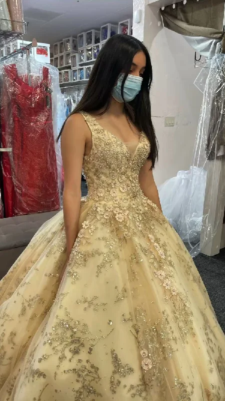 Luxurious Champagne V Neck Quinceanera Dress Princess Dress Champagne Ball Gown Y593 Luxurious Champagne V Neck Quinceanera Dress Princess Dress Champagne Ball Gown Y593