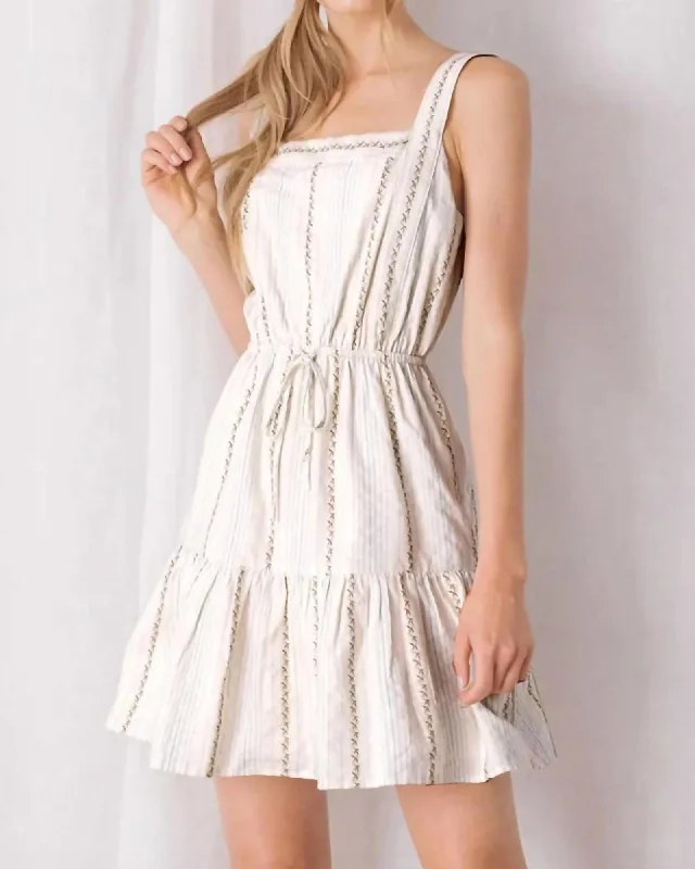 Striped And X Print Dress In Ivory | Ivory