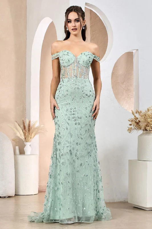 Adora 3198 Long Sequin Printed Prom Formal Dress