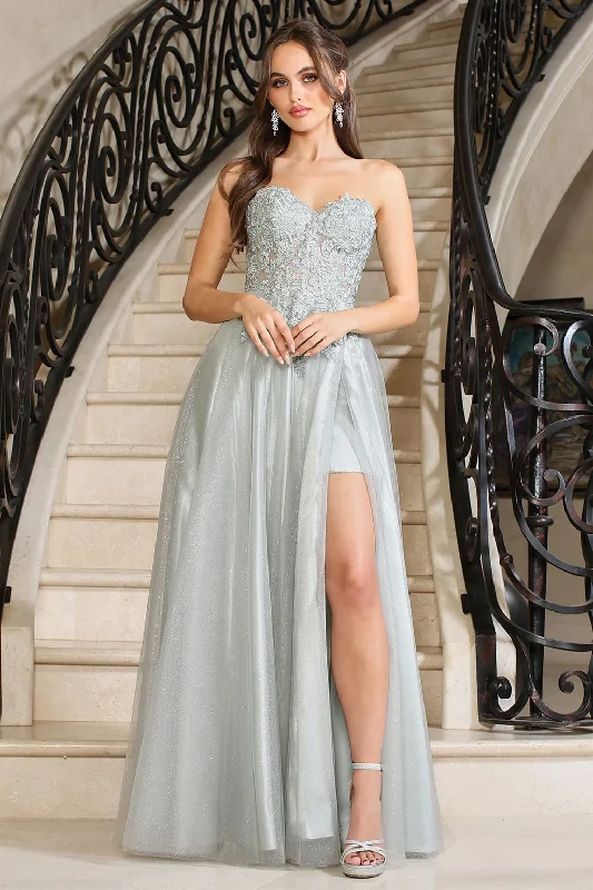 Adora 3211 A Line Long Glitter Formal Corset Prom Dress