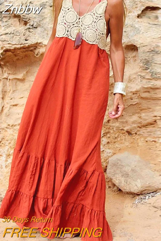 Znbbw Sleeveless High Waist Pleated Bohemian Dress 2023 New Ladies V-neck Lace Patchwork Long Dresses Summer Seaside Beach Dress Znbbw Sleeveless High Waist Pleated Bohemian Dress 2023 New Ladies V-neck Lace Patchwork Long Dresses Summer Seaside Beach Dress