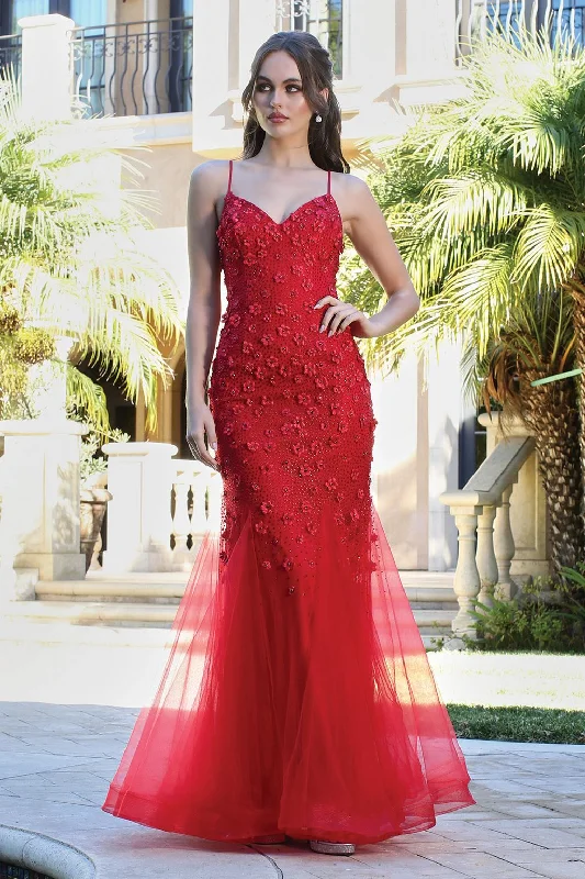 Adora 3212 Long Fitted Formal Beaded Floral Mermaid Prom Dress
