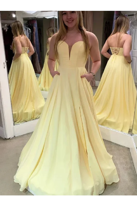 Daffodil Sweetheart Satin Long Prom Dress With STIP5K4ESXD