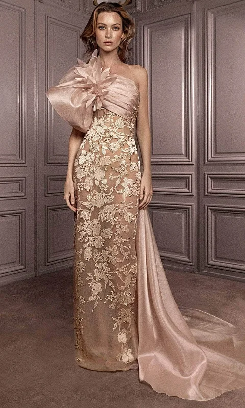 Gatti Nolli Couture GA-7080 - Floral Accent Sheath Evening Dress Tunics Prom sequined Gatti Nolli Couture GA-7080 - Floral Accent Sheath Evening Dress Tunics Prom sequined