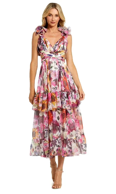 Ieena Duggal 56048 - Ruffled Sleeve Floral Evening Dress Tunics Canvas sturdy