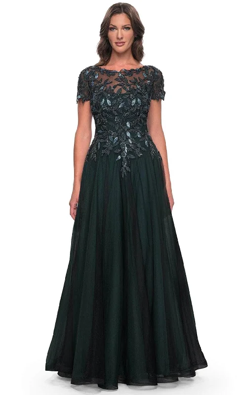 La Femme 31267SC - Short Sleeve Foliage Evening Dress Off-the-shoulder Bohemian Festive La Femme 31267SC - Short Sleeve Foliage Evening Dress Off-the-shoulder Bohemian Festive