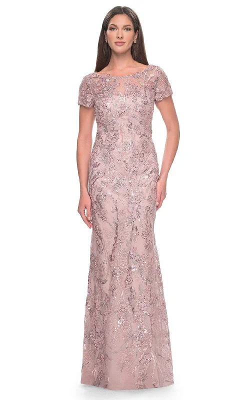La Femme 31672 - Beaded Floral Patterned Short Sleeve Evening Dress Tunics Stylish modern La Femme 31672 - Beaded Floral Patterned Short Sleeve Evening Dress Tunics Stylish modern