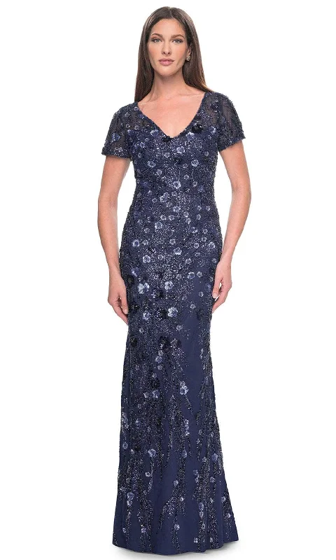 La Femme 31779 - V-Neck Sparkling Floral Embellished Evening Dress Tunics Fashionable trendy La Femme 31779 - V-Neck Sparkling Floral Embellished Evening Dress Tunics Fashionable trendy