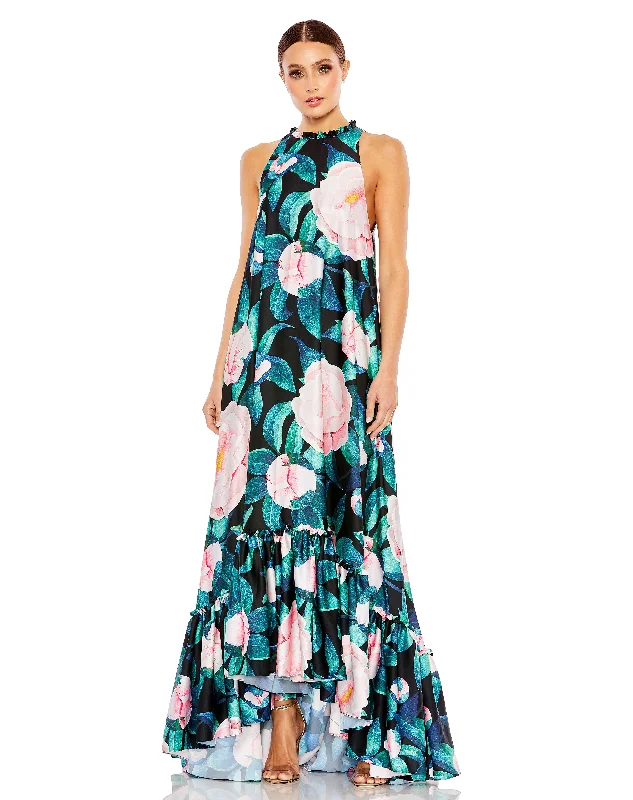Mac Duggal 11406 High Low Floral Print Formal Evening Dress Tunics Party sparkling