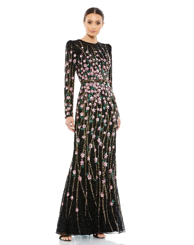 Mac Duggal 5492 Fitted Long Sleeve Floral Formal Evening Dress Tunics Travel practical Mac Duggal 5492 Fitted Long Sleeve Floral Formal Evening Dress Tunics Travel practical