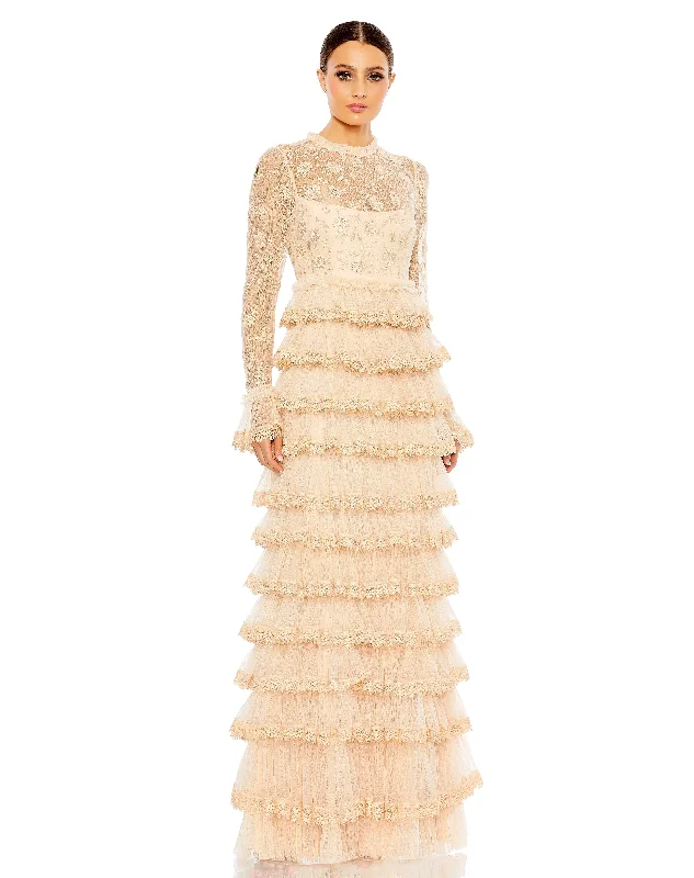 Mac Duggal 8004 Long Sleeve Formal Tiered Evening Dress Tunics Evening elegant