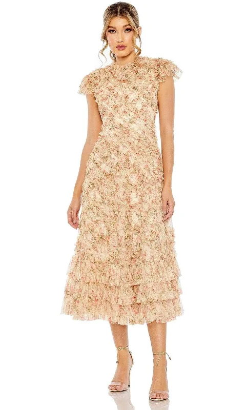 Mac Duggal 8060 - Flutter Sleeve Tiered Hem Evening Dress Tunics Velvet soft