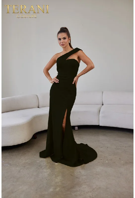 Terani Couture 241E2416 Long Formal Slit Evening Dress Peplum Ruffle Cocktail