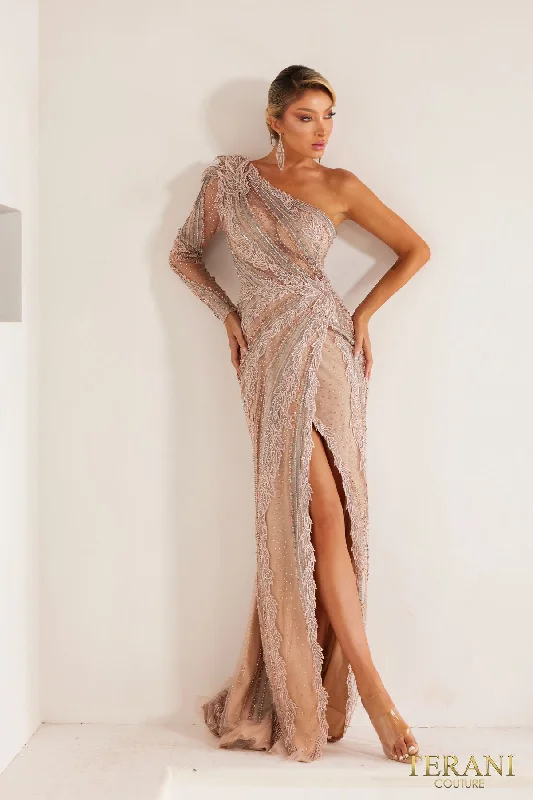 Terani Couture 241GL2653 Embellished Formal Long Evening Dress Tunics Lace romantic