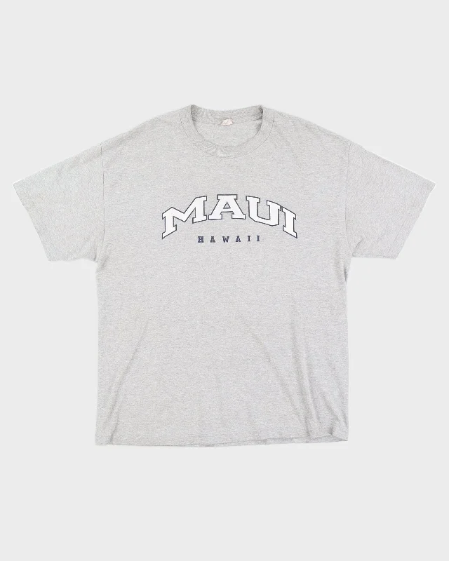 00s Y2K Maui Hawaii Grey Printed T-Shirt - L Zippered Front Buttoned Front Snap Front