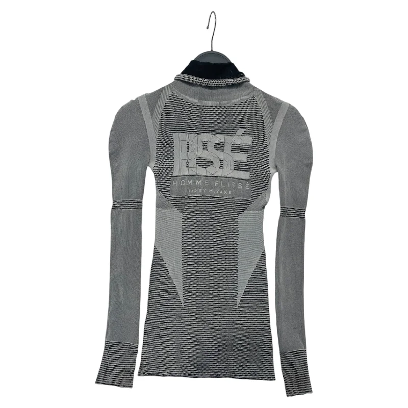 HOMME PLISSE ISSEY MIYAKE/LS T-Shirt/BLK/Mesh/ branding across front Collared T-Shirt Boat Neck A-Line HOMME PLISSE ISSEY MIYAKE/LS T-Shirt/BLK/Mesh/ branding across front Collared T-Shirt Boat Neck A-Line