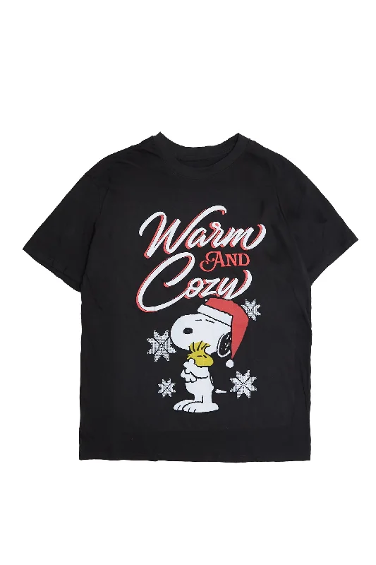 Peanuts Snoopy And Woodstock Warm And Cozy Graphic Relaxed Tee Plaid T-Shirt Polka Dot Checkered