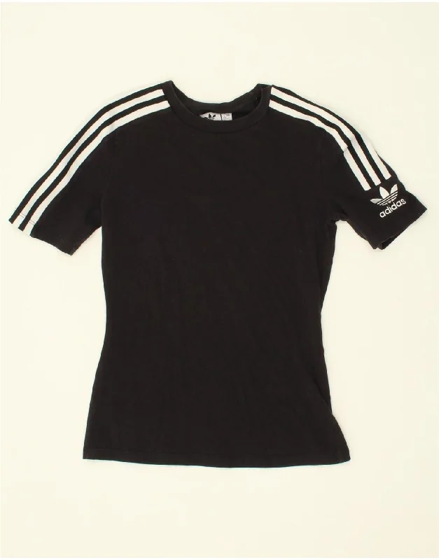 ADIDAS Womens T-Shirt Top UK 12 Medium Black Cotton Real Fur Shearling Chenille
