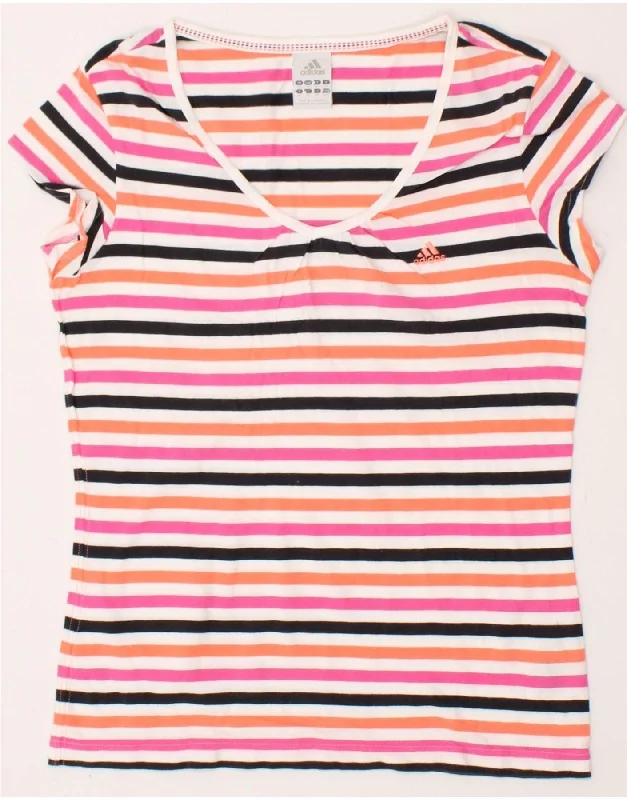 ADIDAS Womens T-Shirt Top UK 14 Medium Pink Striped Cotton Real Fur Shearling Chenille ADIDAS Womens T-Shirt Top UK 14 Medium Pink Striped Cotton Real Fur Shearling Chenille
