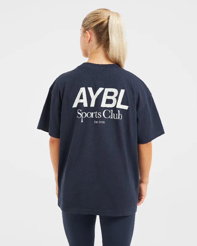 AYBL Sports Club Oversized T Shirt - Navy/Off White Spandex Blend Rayon Blend Denim Blend AYBL Sports Club Oversized T Shirt - Navy/Off White Spandex Blend Rayon Blend Denim Blend
