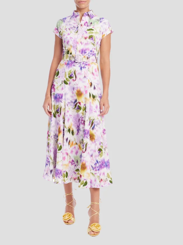 Cap Sleeve Shirt in Lilac Multi Front Pockets Side Pockets Patch Pockets