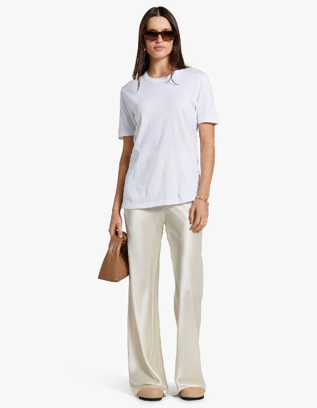Womens Slim Heritage S/S T Shirt - White Silk Blend Satin Velvet